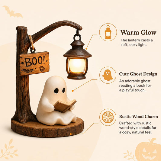 Cute Ghost Reading Lantern – Cosy Halloween Desk Decor