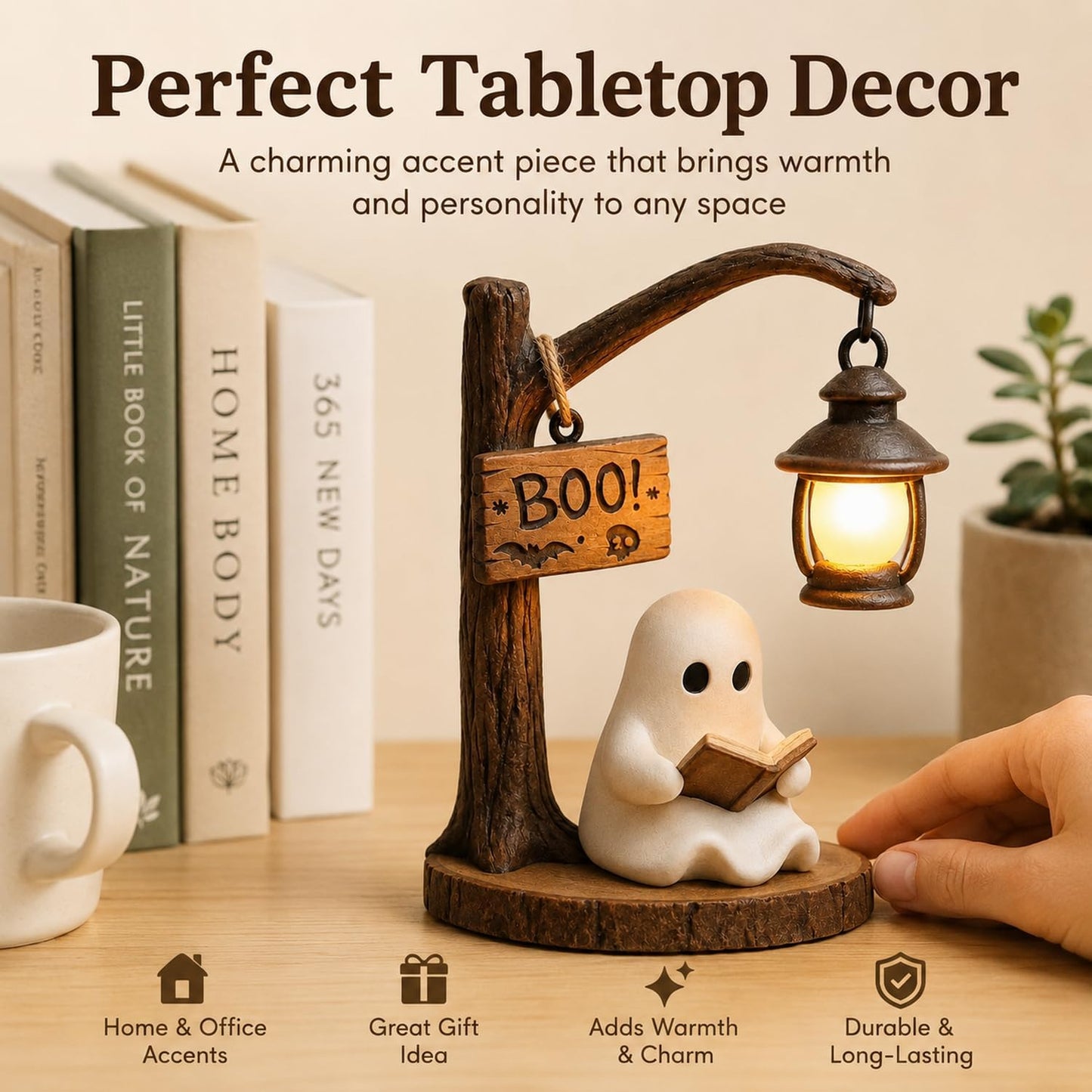 Cute Ghost Reading Lantern – Cosy Halloween Desk Decor