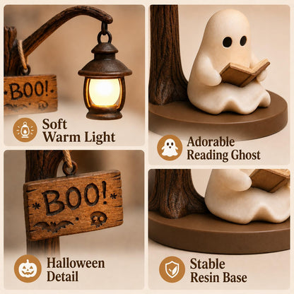 Cute Ghost Reading Lantern – Cosy Halloween Desk Decor