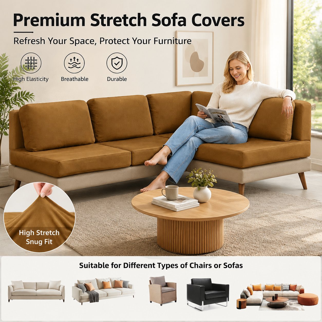 🪑 Stretch Sofa Cushion Covers Set